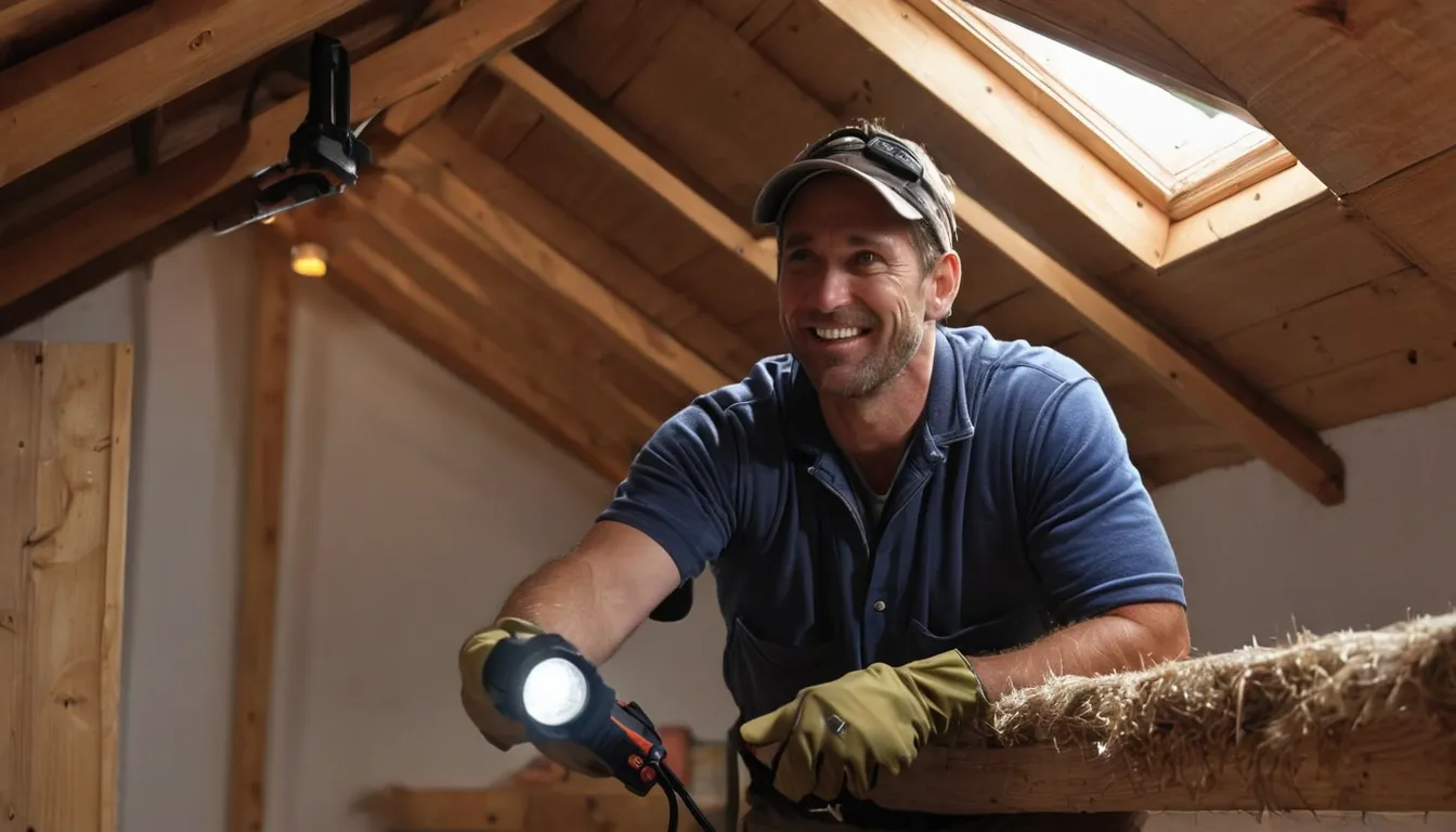 Friendly provider checking an attic roofline for animal entry points on a home near Aurora